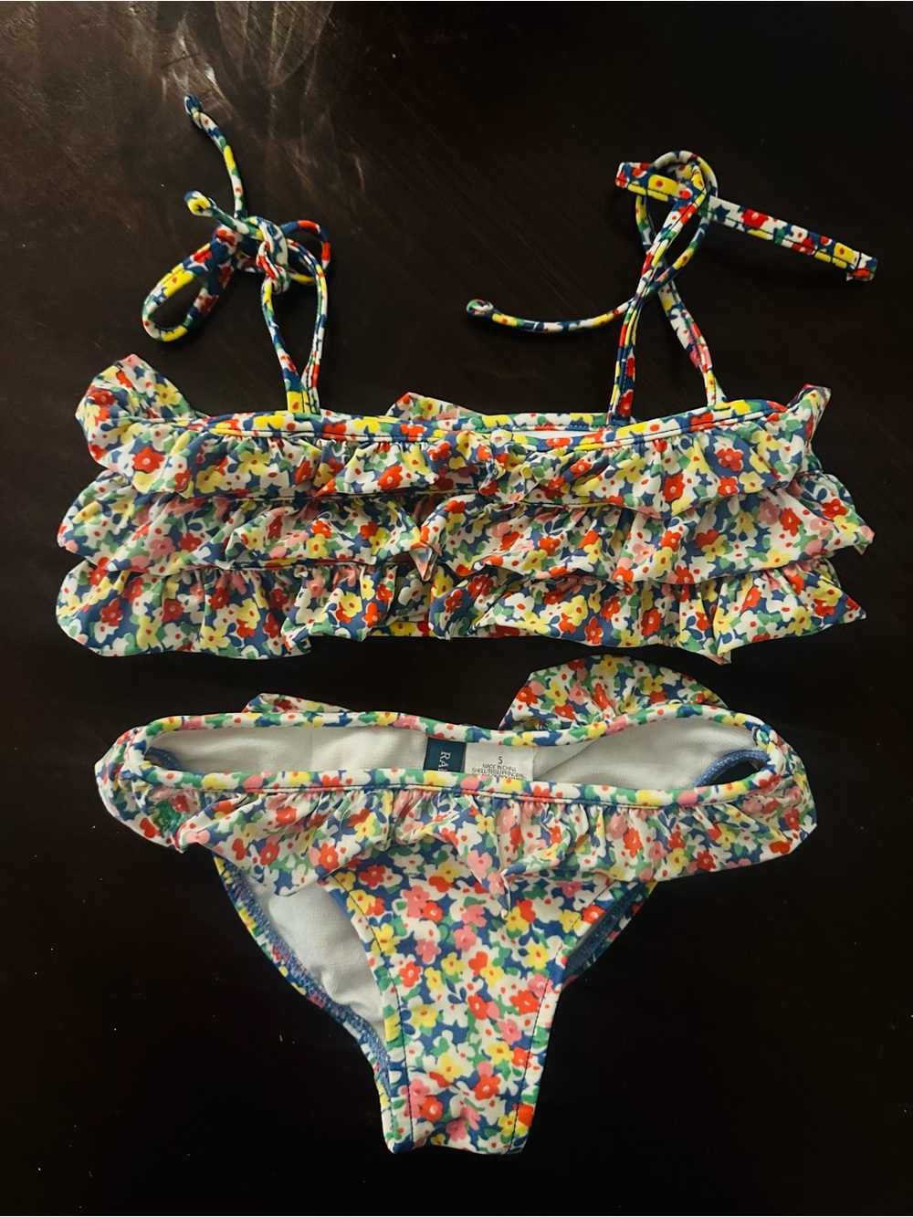Girl’s Ralph Lauren Floral Ruffle Two-Piece Bikini - Size 5